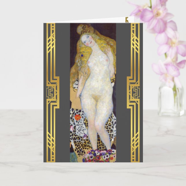 Cartão Pintura de Adão e Eva de Klimt Restaurada (Orquídea)