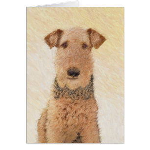 Cartão Pintura de Airedale Terrier - Arte original bonita