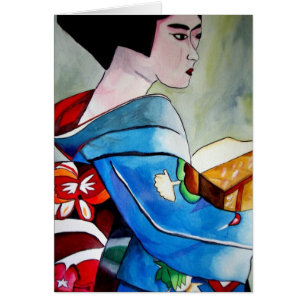 Cartão Pintura de aquarela japonesa Geisha