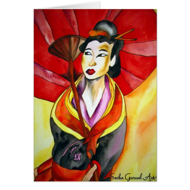 Cartão Pintura de aquarela original em Geisha (Frente)