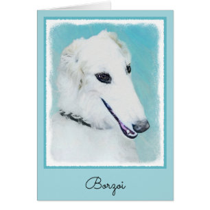 Cartão Pintura de Borzoi (branca) - Arte de Cachorro Orig