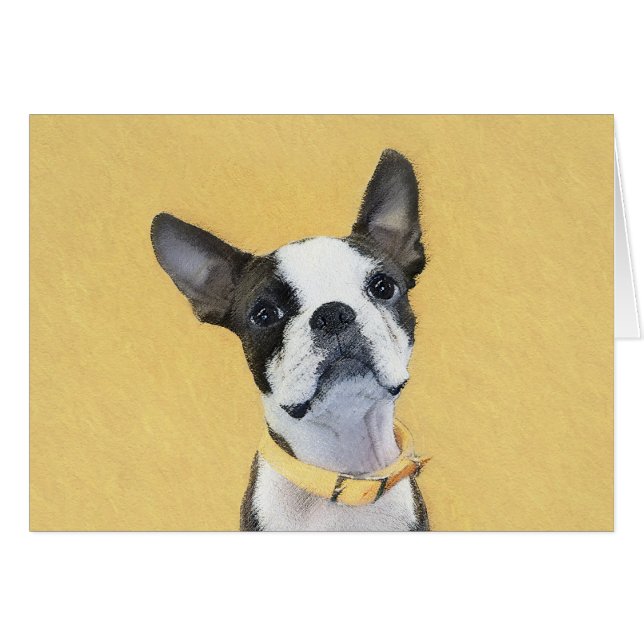 Cartão Pintura de Boston Terrier - Arte de Cachorro Origi (Frente Horizontal)