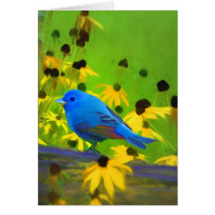 Cartão Pintura de Bunting Indigo - Arte de Pássaro Origi