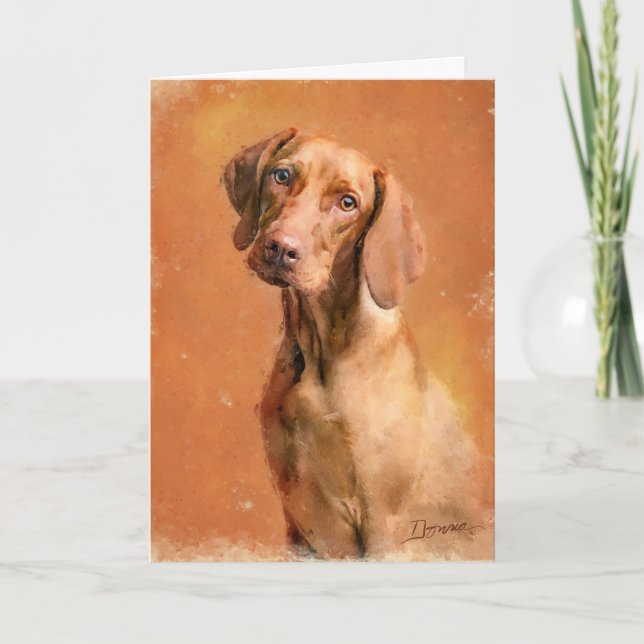 Cartão Pintura de Cachorro em Vizsla Húngara (Frente)
