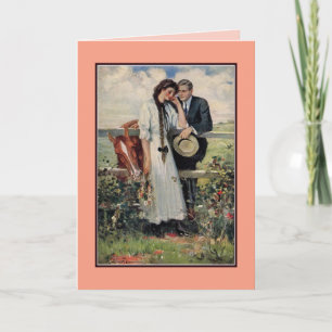 Cartão Pintura de casal romântico vintage e cavalo
