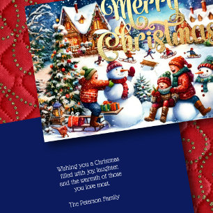 Cartão Pintura de Crianças Diversão de Inverno Snowmen Sl