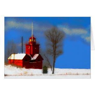 Cartão Pintura de Farol Vermelho Grande - Arte Original