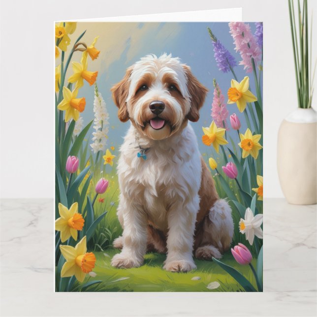 Cartão Pintura de Flores da Primavera de Bernedoodle  (Frente)