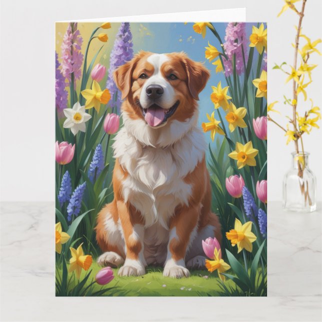 Cartão Pintura de Flores de Cachorro na Grande Suíça (Flor Amarela)