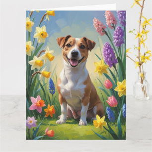 Cartão Pintura de Flores de Primavera com Cachorro Jack R