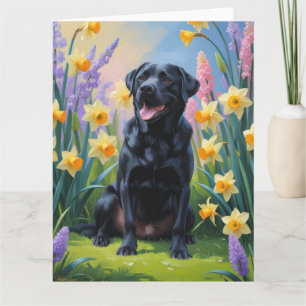Cartão Pintura de Flores de Primavera com Cachorro Labrad