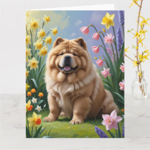 Cartão Pintura de Flores de Primavera do Cão Chow Chow 