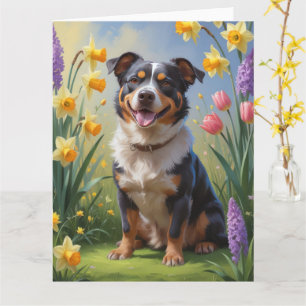 Cartão Pintura de Flores de Primavera do Cão de Gado Aust