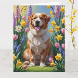 Cartão Pintura de Flores de Primavera do Cão de Montanha