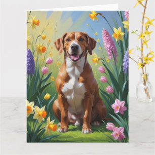 Cartão Pintura de Flores de Primavera do Cão Rhodesian Ri