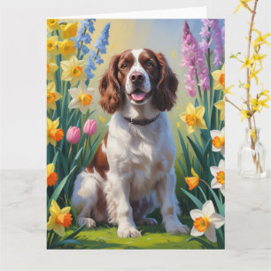 Cartão Pintura de flores de primavera do cão Springer Spa
