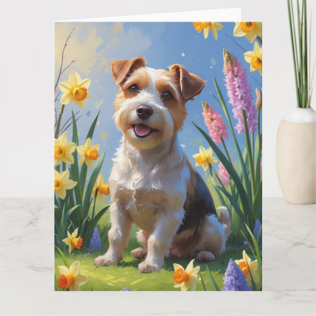 Cartão Pintura de Flores de Primavera do Cão Terrier Biew (Frente)