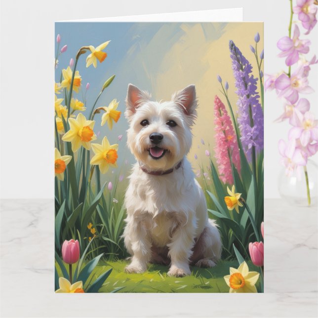 Cartão Pintura de Flores de Primavera do Cão Terrier Cair (Orquídea)
