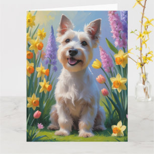 Cartão Pintura de Flores de Primavera do Cão Terrier Esco