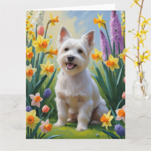 Cartão Pintura de Flores de Primavera do Cão Terrier Tibe