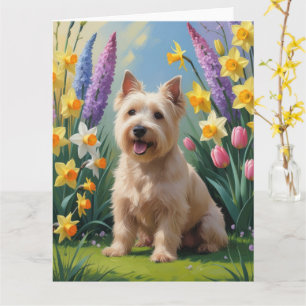 Cartão Pintura de Flores de Primavera do Cão Terrier Whea