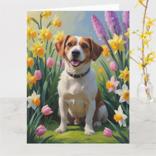 Cartão Pintura de Flores de Primavera do Terrier da Baía 