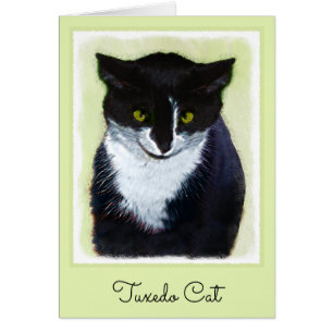 Cartão Pintura de Gato Tuxedo - Arte de Gato Original Cus