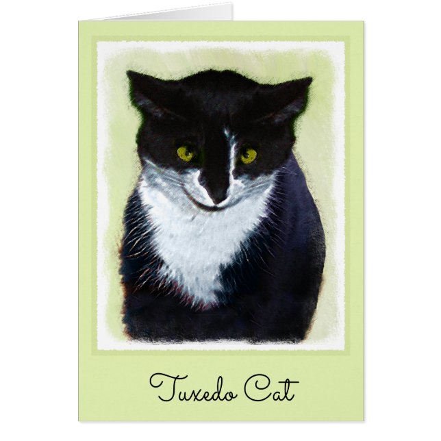 Cartão Pintura de Gato Tuxedo - Arte de Gato Original Cus (Frente)