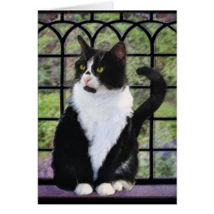 Cartão Pintura de Gato Tuxedo - Arte de Gato Original Cus