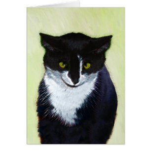 Cartão Pintura de Gato Tuxedo - Arte de Gato Original Cus