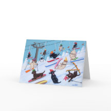 Pintura de Labradores de Esqui Divertido de invern