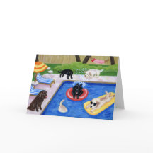 Pintura de Labradores do Partido piscina