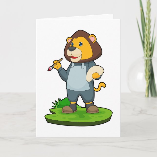 Cartão Pintura de leão pincel (Frente)