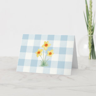 Cartão Pintura de Narciso com Padrão Xadrez Azul