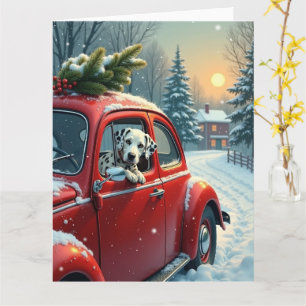 Cartão Pintura de Natal de Passeio de Carro com Neve com 