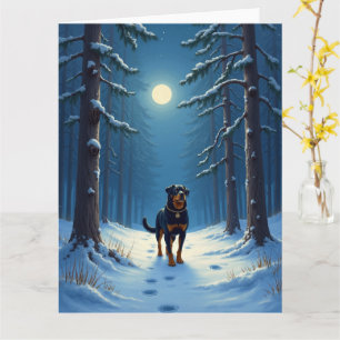 Cartão Pintura de Natal de Rottweiler Caminhando na Flore