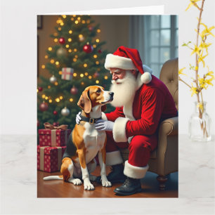 Cartão Pintura de Natal do Beagle Encontra Papai Noel