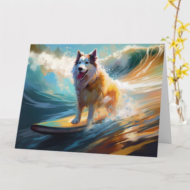 Cartão Pintura de Navegação em Praia no Alaska Malamute (Flor Amarela)