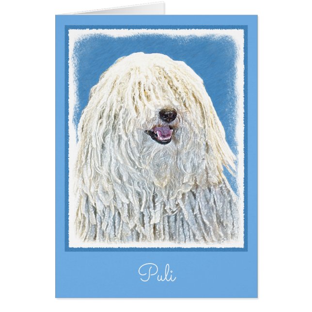 Cartão Pintura de Puli - Arte de Cachorro Original Bonita (Frente)