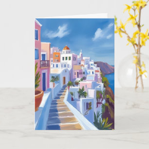 Cartão Pintura de Santorini Grécia Aquarela Viagem