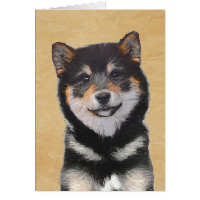 Cartão Pintura de Shiba Inu (Preto e Latão) - Arte Canina (Frente)