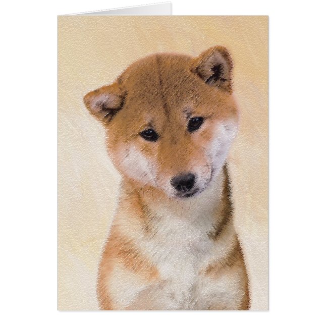 Cartão Pintura de Shiba Inu (Vermelho) - Arte de Cachorro (Frente)