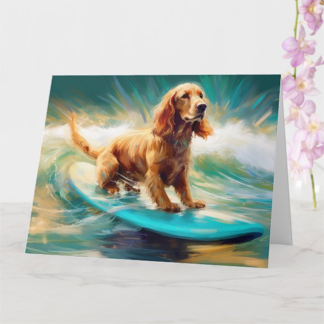 Cartão Pintura de surf em praia em Cocker Spaniel (Orquídea)