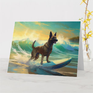 Cartão Pintura de Surf na Praia com Malinoi Belga