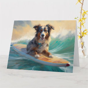 Cartão Pintura de Surf na Praia do Australian Shepherd