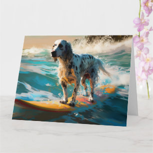 Cartão Pintura de Surf na Praia do Setter Inglês