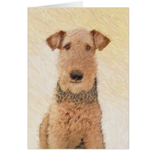 Cartão Pintura de Terrier Airedale - Arte original cômoda (Frente)