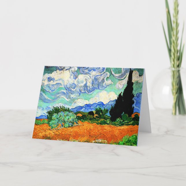 Cartão Pintura de Van Gogh, Wheatfield com Cypress Tree (Frente)