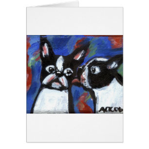 Cartão Pintura do beijo do amor de Boston Terrier