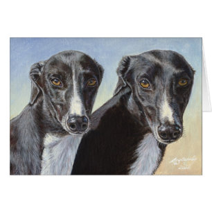 Cartão Pintura do cão de Whippet do galgo das irmãs da